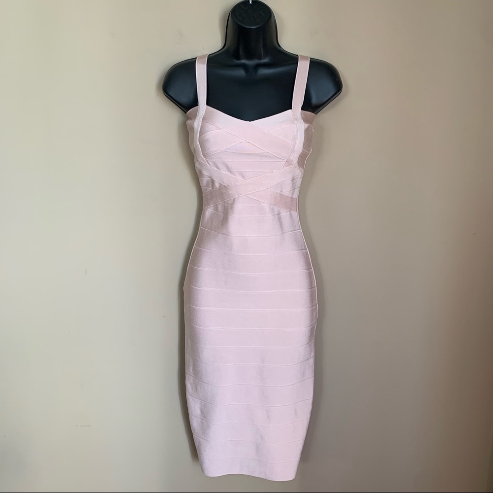 Light Pink Bandage Midi Bodycon Dress